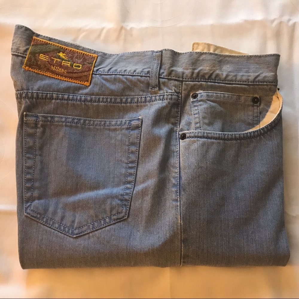 ETRO Mens Light Blue Stone Washed Denim pants